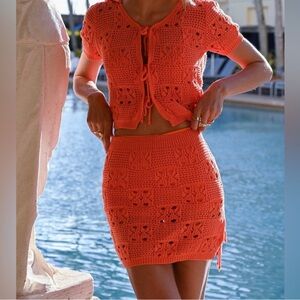Orange Crochet Swim Coverup Set
